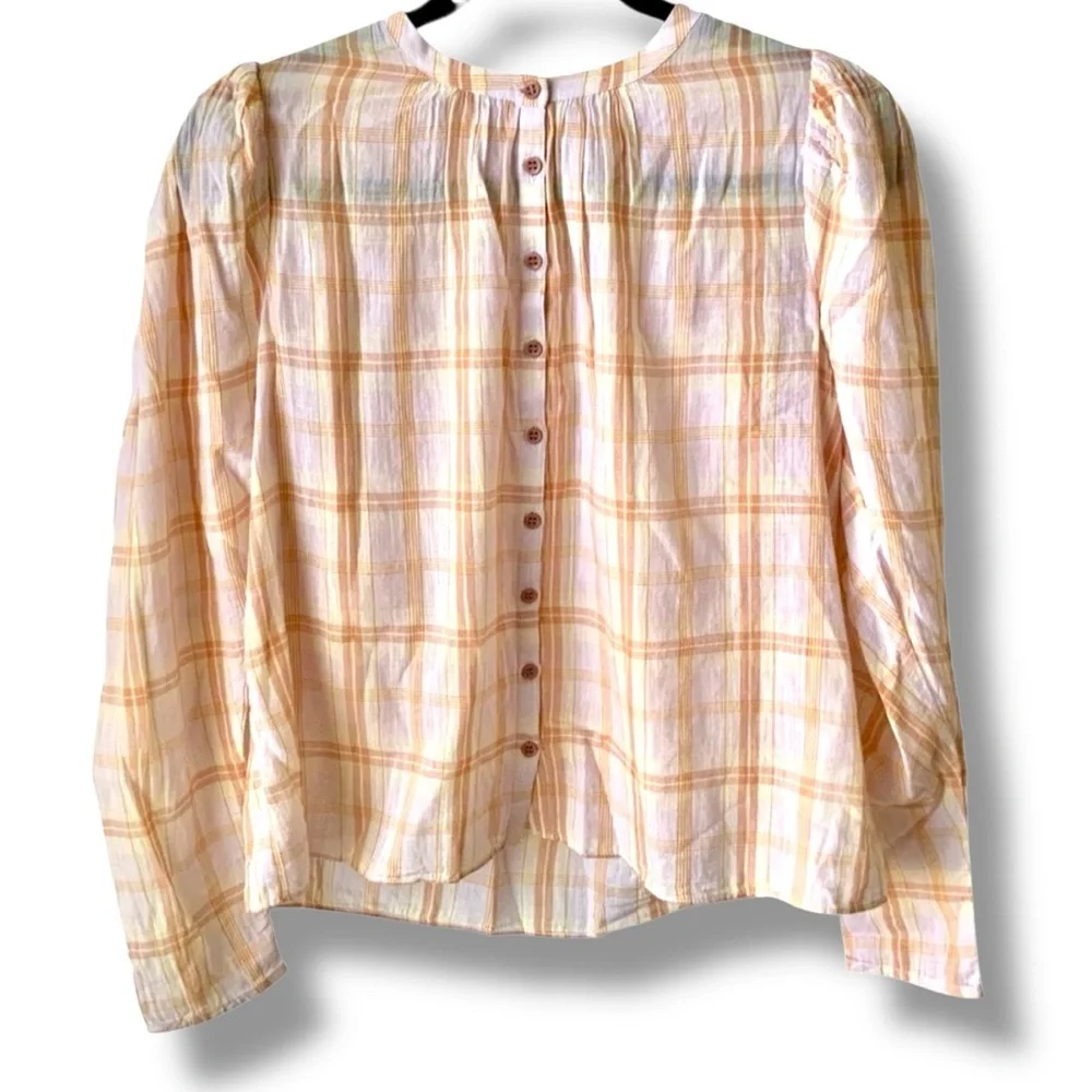 ULLA JOHNSON Nour Blouse Button Down Balloon Sleeve Pink Orange Size 2